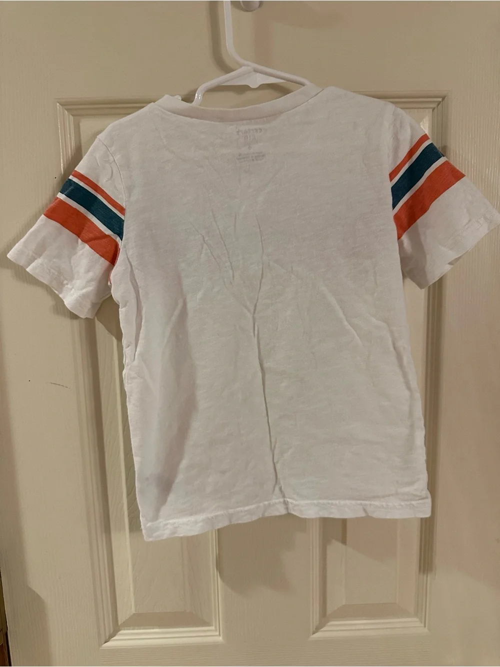 Carter's White Short Sleeve Henley with Orange and Teal Stripes